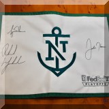 C01. Northern Trust Open golf tournament flag signed by Tiger Woods, Phil Mickelson and Justin Thomas. 